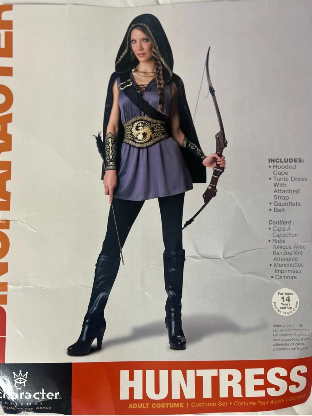 Huntress Hooded Halloween Costume gray and black- Adult S